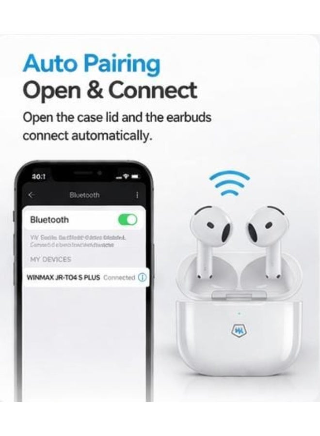 وينماكس سماعات وينماكس JR-T04 S Plus لاسلكية TWS بلوتوث 5.3 تحكم باللمس شحن لاسلكي بطارية 30 ساعة مقاومة للماء مع ميكروفون للآيفون والأندرويد - Image 5