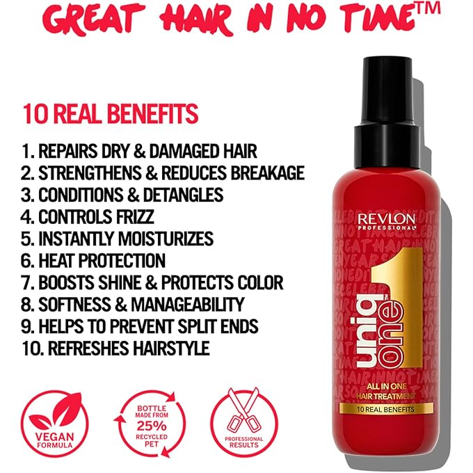 Revlon Professional UNIQONE HAIR TREATMENT CELEBRATION EDITION, Leave-In Hair Treatment, Treatment For Frizzy Hair, Vegan Hair Care, Detangling Spray, Spray-In Hair Conditioner 150 ml - Image 3