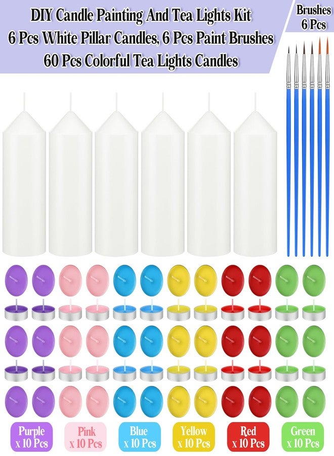 MTLEE 72 Pcs DIY Candle Painting Kit Include 6 Pcs 2"x 5" White Pillar Candles 60 Colored Tealight Candles and 6 Paint Brushes for Birthday Wedding Tea Party Crafts Centerpieces - Image 2
