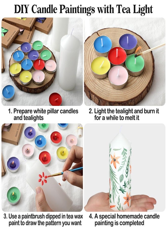 MTLEE 72 Pcs DIY Candle Painting Kit Include 6 Pcs 2"x 5" White Pillar Candles 60 Colored Tealight Candles and 6 Paint Brushes for Birthday Wedding Tea Party Crafts Centerpieces - Image 3