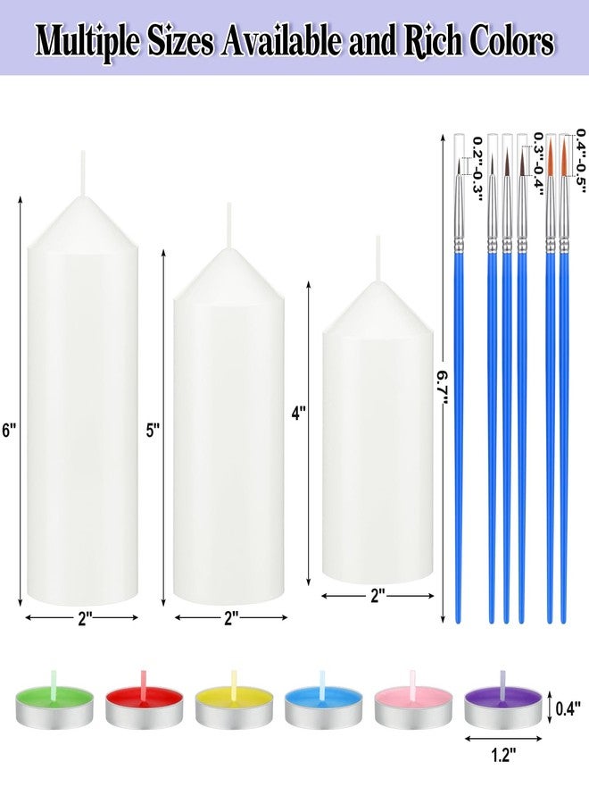 MTLEE 72 Pcs DIY Candle Painting Kit Include 6 Pcs 2"x 5" White Pillar Candles 60 Colored Tealight Candles and 6 Paint Brushes for Birthday Wedding Tea Party Crafts Centerpieces - Image 5