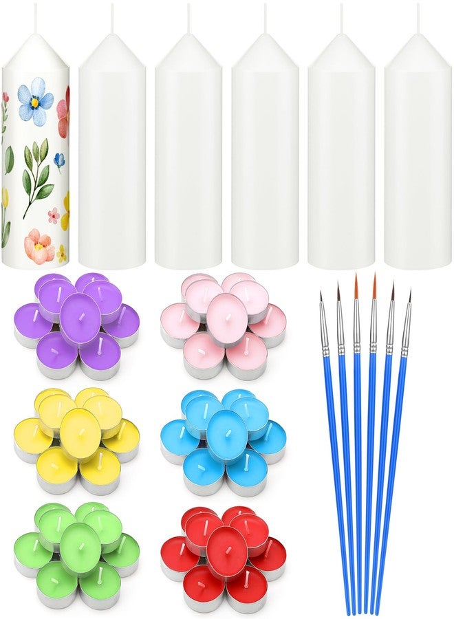 MTLEE 72 Pcs DIY Candle Painting Kit Include 6 Pcs 2"x 5" White Pillar Candles 60 Colored Tealight Candles and 6 Paint Brushes for Birthday Wedding Tea Party Crafts Centerpieces - Image 1