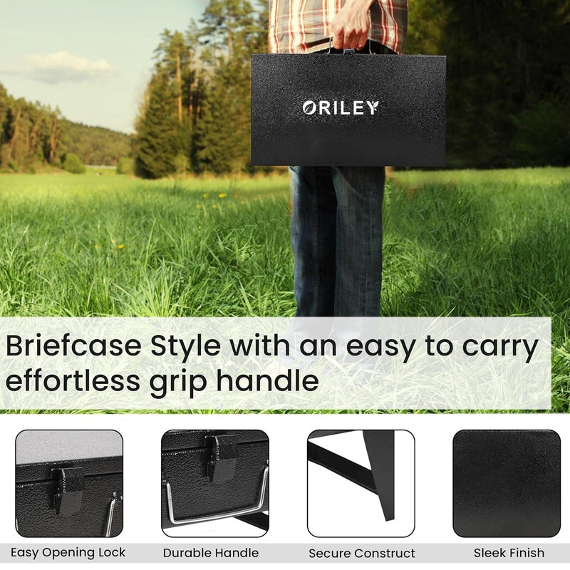 ORILEY شواية فحم محمولة | 4 مجموعة | 8 أسياخ | 1 قفاز | 1 ملقط | أدوات شواء قابلة للطي للمنزل والتخييم والنزهات والسفر والطهي (عبوة من 1، أسود) - Image 5