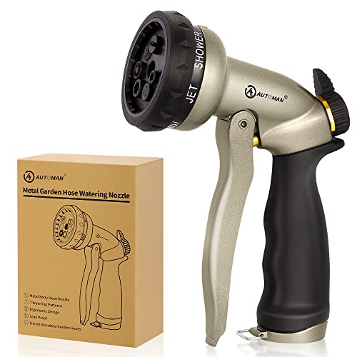 AUTOMAN Garden Hose Nozzle - 7 Patterns Sprayer, 100% Metal High Pressure Spray Nozzle, Labor-Saving Design, Heavy Duty Water Hose Nozzle for Garden Watering, Car Washing, Window Cleaning,Pets Bathing - Image 1