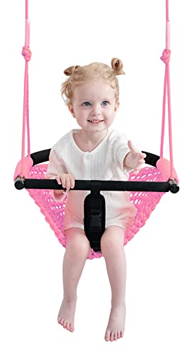 ROPECUBE Toddler Swing 2in1Baby Swing Adjustable Rope Swing Seat for Kids Indoor Outdoor Durable Backyard Swing Set for Infants ToddlersPink - Image 1