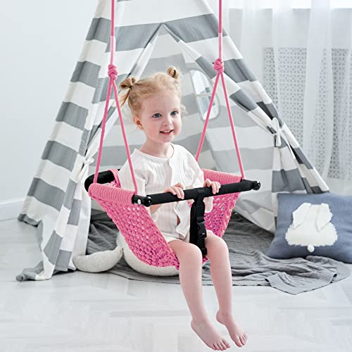 ROPECUBE Toddler Swing 2in1Baby Swing Adjustable Rope Swing Seat for Kids Indoor Outdoor Durable Backyard Swing Set for Infants ToddlersPink - Image 5