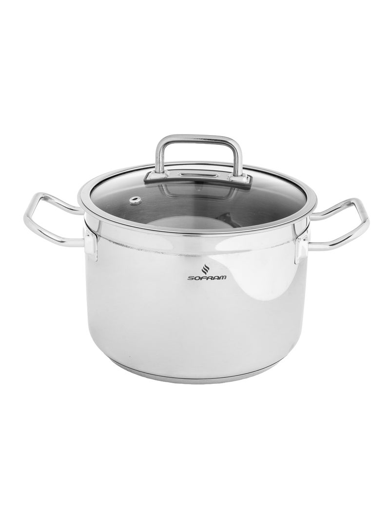 Sofram Turkish Stainless Deep Stock Pot With Glass Lid 20 cm - Image 2