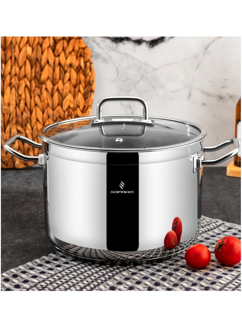 Sofram Turkish Stainless Deep Stock Pot With Glass Lid 20 cm - Image 1