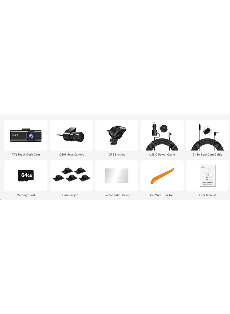 REDTIGER F7NT Touchscreen Dash Cam – 4K Front Camera with 1080P Rear Camera - Image 2