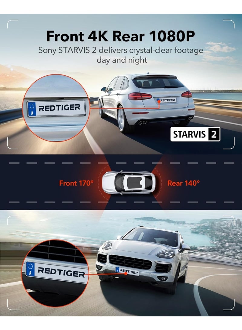 REDTIGER F7NT Touchscreen Dash Cam – 4K Front Camera with 1080P Rear Camera - Image 4