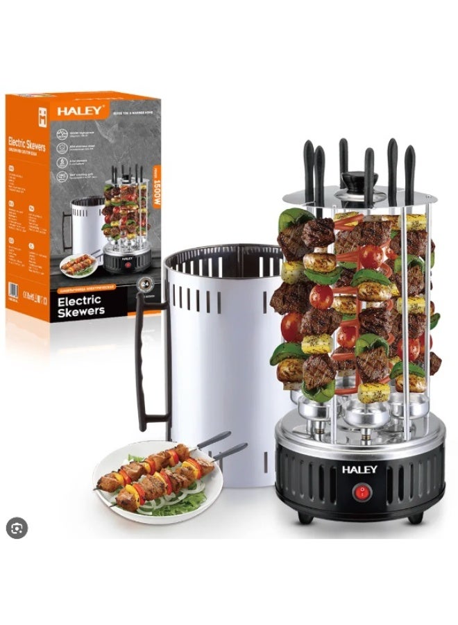 Haley شواية كهربائية من الفولاذ المقاوم للصدأ بقوة 1500 واط، فرن بدون دخان، قوة دوارة مع 8 أسياخ خشبية - Image 1