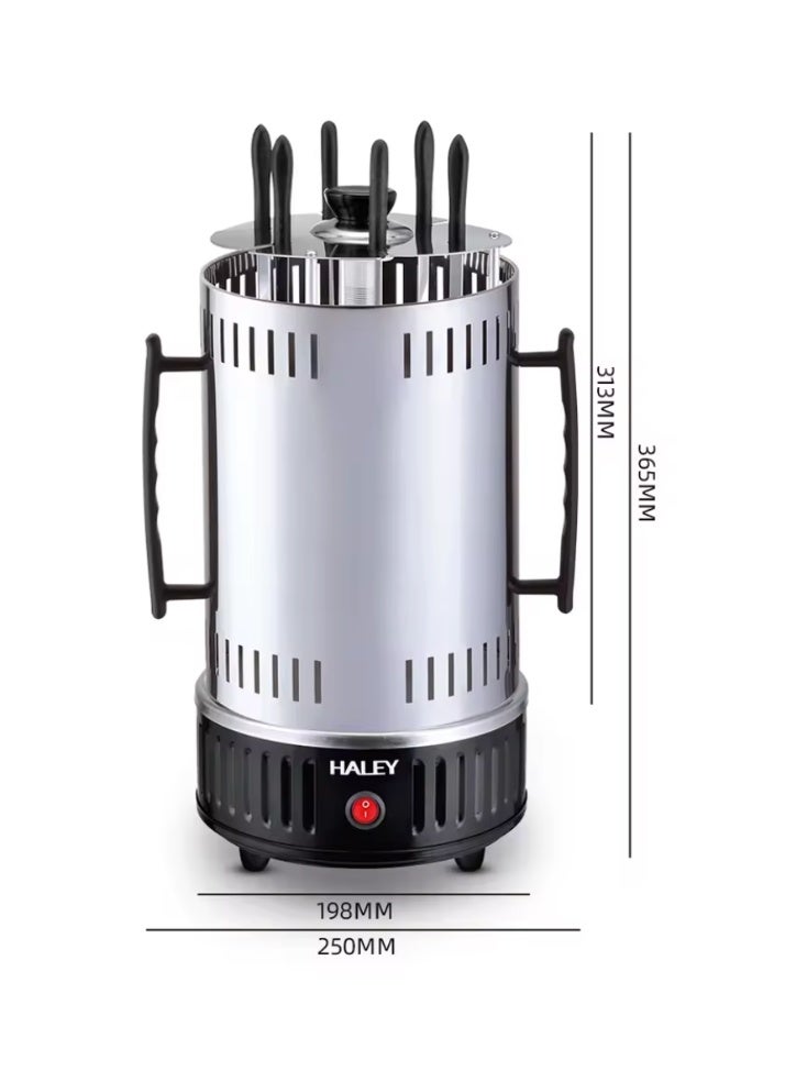 Haley شواية كهربائية من الفولاذ المقاوم للصدأ بقوة 1500 واط، فرن بدون دخان، قوة دوارة مع 8 أسياخ خشبية - Image 2