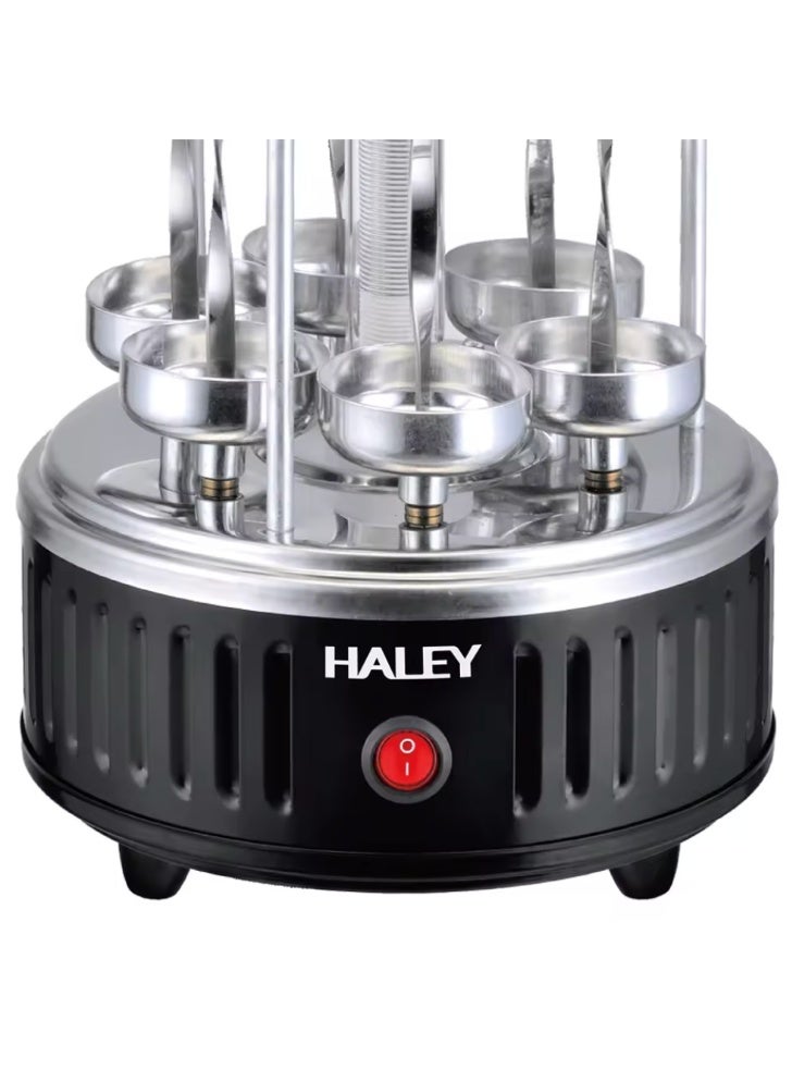 Haley شواية كهربائية من الفولاذ المقاوم للصدأ بقوة 1500 واط، فرن بدون دخان، قوة دوارة مع 8 أسياخ خشبية - Image 3