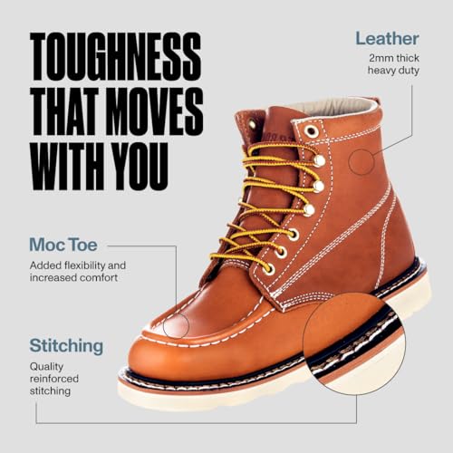 EVER BOOTS EverBoots Mens Work Boots for Men, Leather Lightweight Comfort Boot, Anti Slip & Shock Absorption, Soft Oil Grain, Goodyear Welt, Industrial Construction, Roofing, Electrician(11, Brown) - Image 2