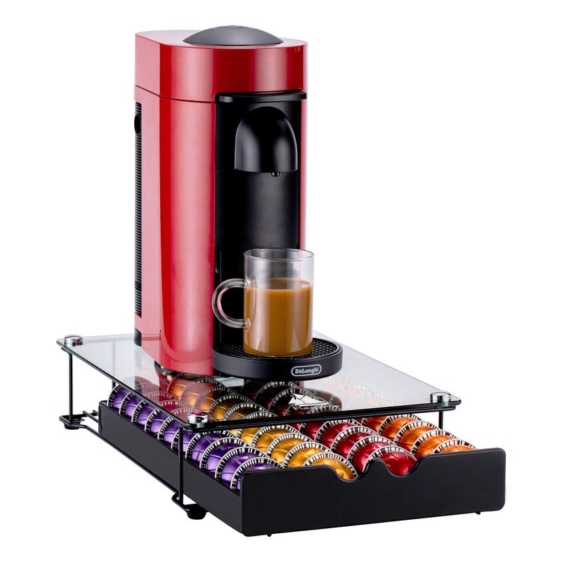 Vertuo Pod Holder Drawer for Nespresso Storage Glass Top Capsule Organizer40 Pods Capacity