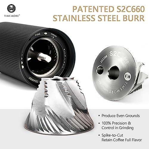 TIMEMORE Chestnut C3S PRO Manual Coffee Grinder Stainless Steel S2C Conical Burr Coffee Grinder Hand Coffee Grinder with Foldable Handle Adjustable Grind Setting for Espresso to French Press Black - Image 3