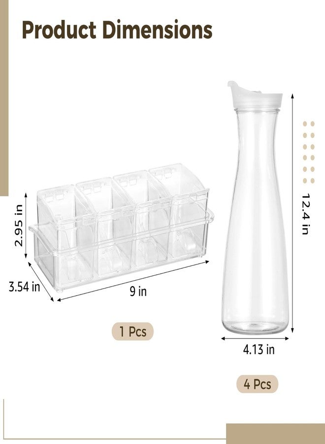DORMIYA 4PCS 54 oz Plastic Carafe with Lids and 1PCS 4 Grid Seasoning Box Set, Clear Acrylic Juice Containers, Water Bottle, Clear Beverage Containers, Pitcher with Pour Spout and Wide Mouth for Party - Image 4