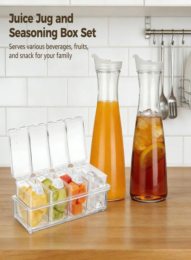 DORMIYA 4PCS 54 oz Plastic Carafe with Lids and 1PCS 4 Grid Seasoning Box Set, Clear Acrylic Juice Containers, Water Bottle, Clear Beverage Containers, Pitcher with Pour Spout and Wide Mouth for Party - Image 2