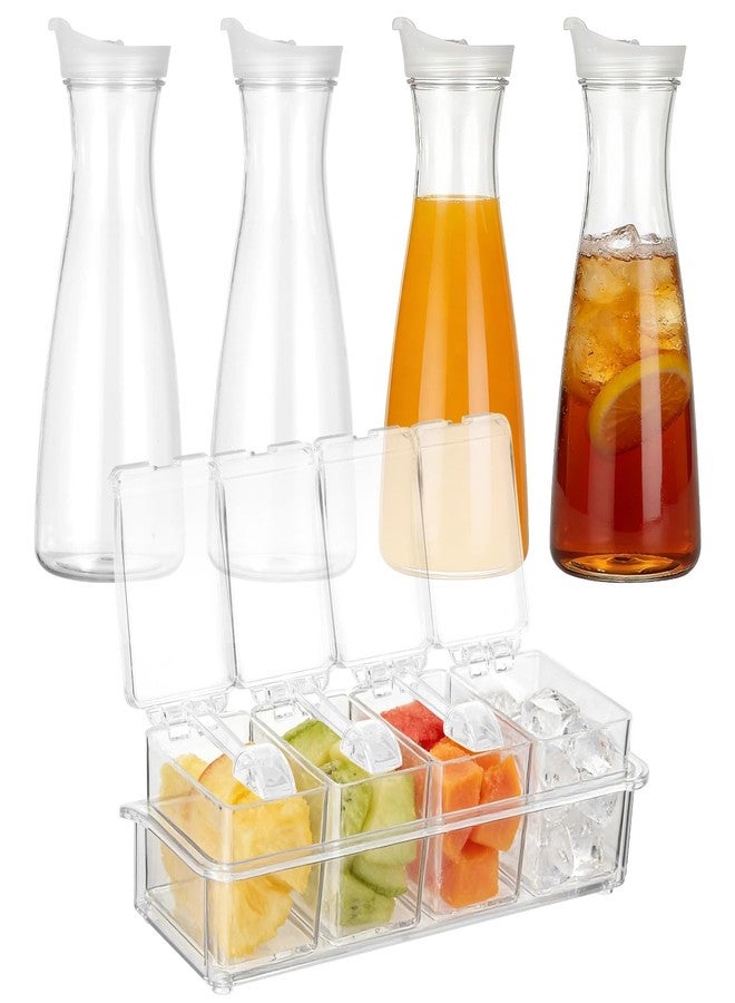 DORMIYA 4PCS 54 oz Plastic Carafe with Lids and 1PCS 4 Grid Seasoning Box Set, Clear Acrylic Juice Containers, Water Bottle, Clear Beverage Containers, Pitcher with Pour Spout and Wide Mouth for Party - Image 1