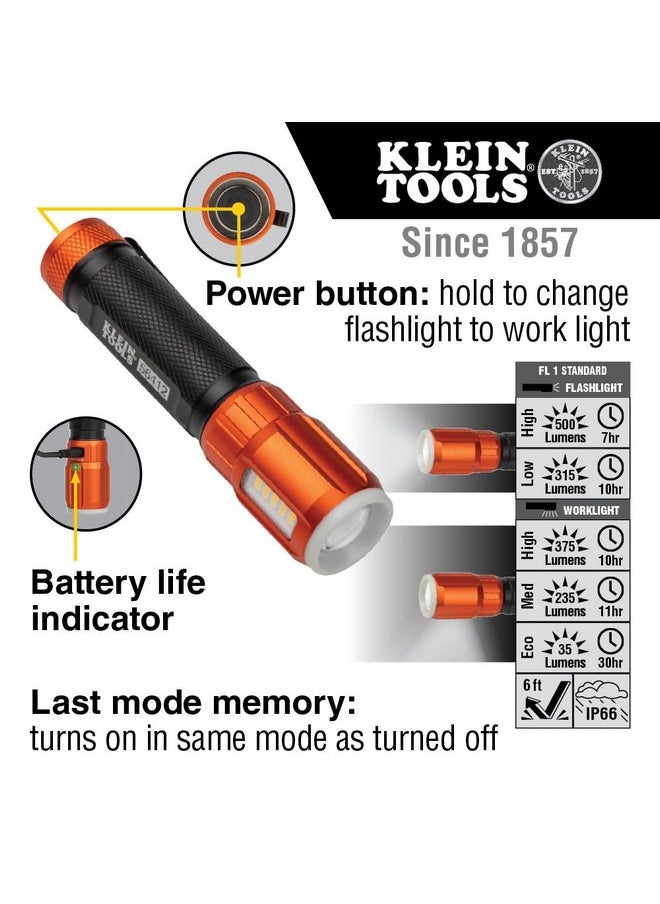 كلاين تولز مصباح يدوي LED قابل لإعادة الشحن من Klein Tools 56412 مع ضوء كاشف، 500 لومن، USB-C قابل لإعادة الشحن، مشبك جيب، مغناطيس، للعمل الاحترافي  - Image 2