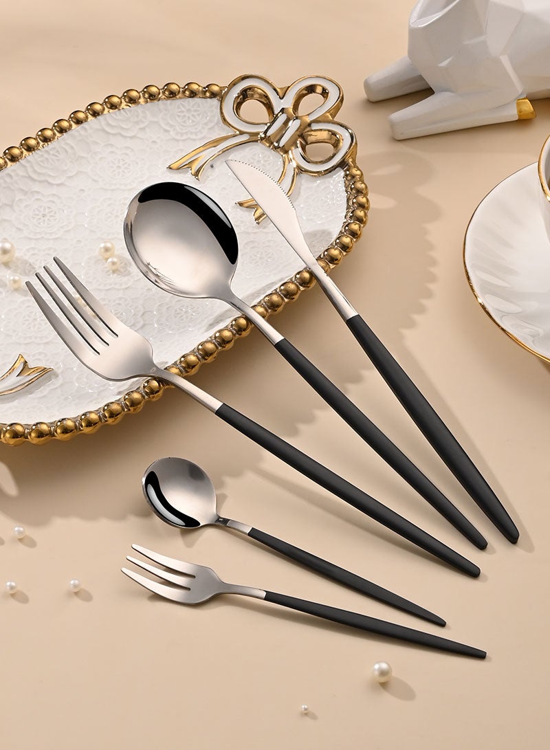 صن هوم SUNHOME 30 قطعة فضية مجموعة مجموعة من أدوات الموقف الفولاذ المقاوم للصدأ مجموعة أدوات المائدة ، الخدمة ل 6 ، مرآة الانتهاء ، غسالة الصحون آمنة - Image 4