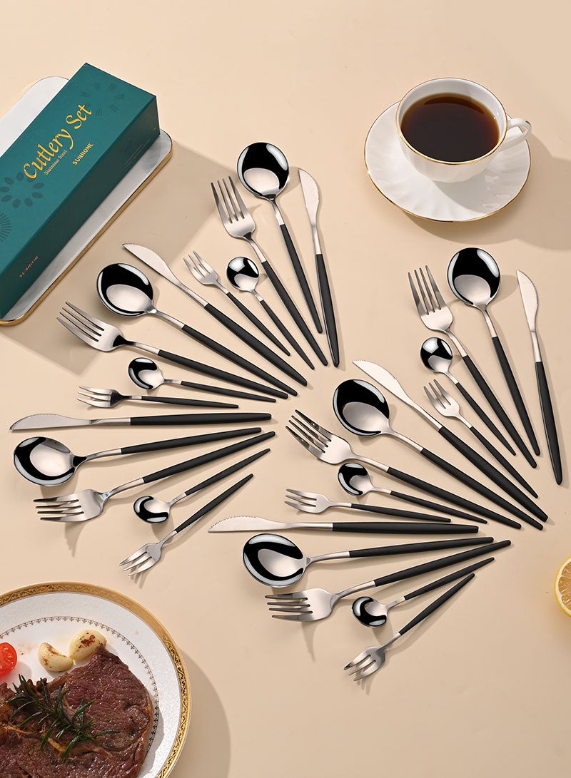 صن هوم SUNHOME 30 قطعة فضية مجموعة مجموعة من أدوات الموقف الفولاذ المقاوم للصدأ مجموعة أدوات المائدة ، الخدمة ل 6 ، مرآة الانتهاء ، غسالة الصحون آمنة - Image 2