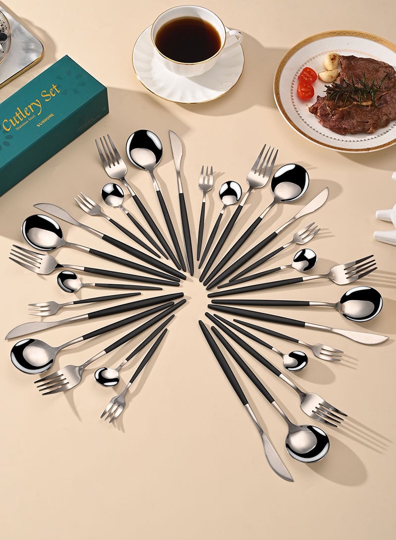 صن هوم SUNHOME 30 قطعة فضية مجموعة مجموعة من أدوات الموقف الفولاذ المقاوم للصدأ مجموعة أدوات المائدة ، الخدمة ل 6 ، مرآة الانتهاء ، غسالة الصحون آمنة - Image 5