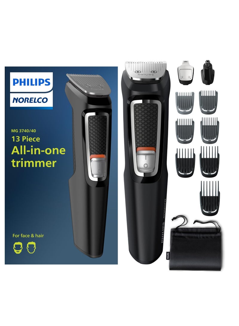 Philips Norelco Multi Groomer All-in-One Trimmer Series 3000-13 Piece Mens Grooming Kit for Beard, Face, Nose, Ear Hair Trimmer and Hair Clipper - No Blade Oil Needed, MG3740/40 - Image 1