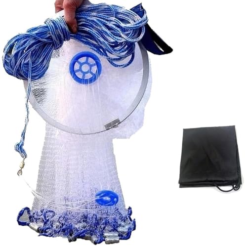 EASY BIG Cast Fishing Net with Aluminum Frame, 0.8 inch Mesh, 7.8-13.8 ft Diameter - Image 1