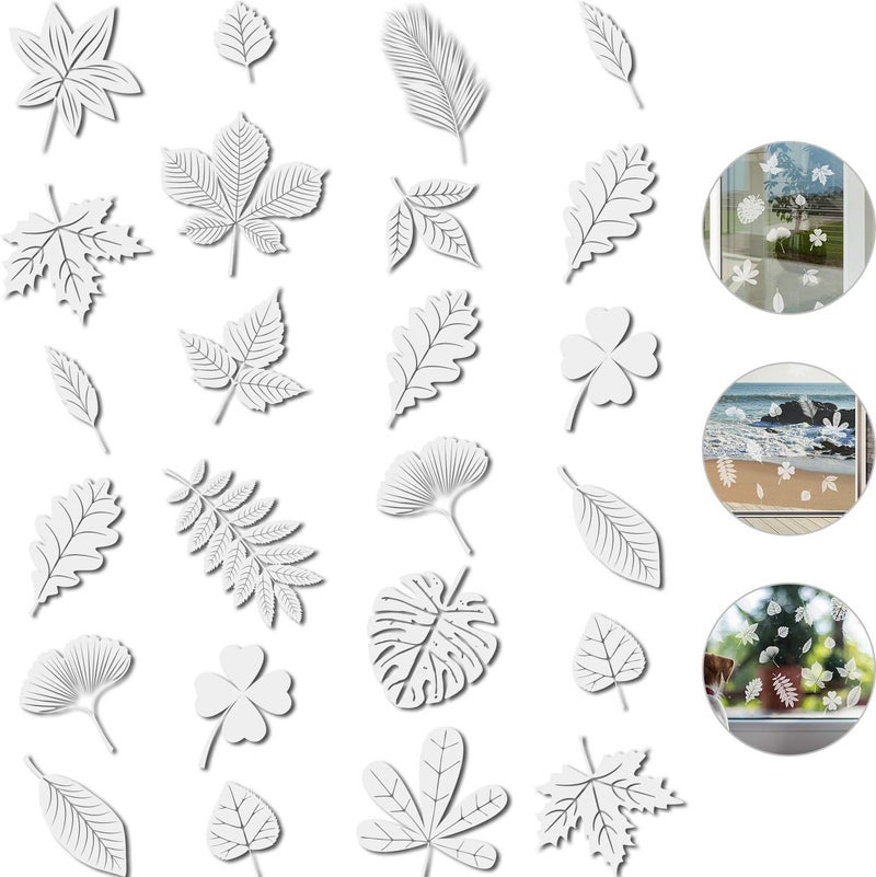 Outus 32 Pieces Window Strike Prevention Stickers Decals Anti Collision Window Clings Hummingbird Butterfly Leaf Shapes Stickers Window Stickers Prevent Bird Strikes on Glass (Leaf Style) - Image 1