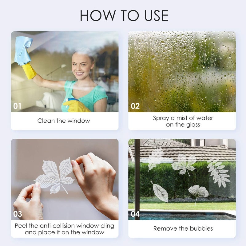 Outus 32 Pieces Window Strike Prevention Stickers Decals Anti Collision Window Clings Hummingbird Butterfly Leaf Shapes Stickers Window Stickers Prevent Bird Strikes on Glass (Leaf Style) - Image 3