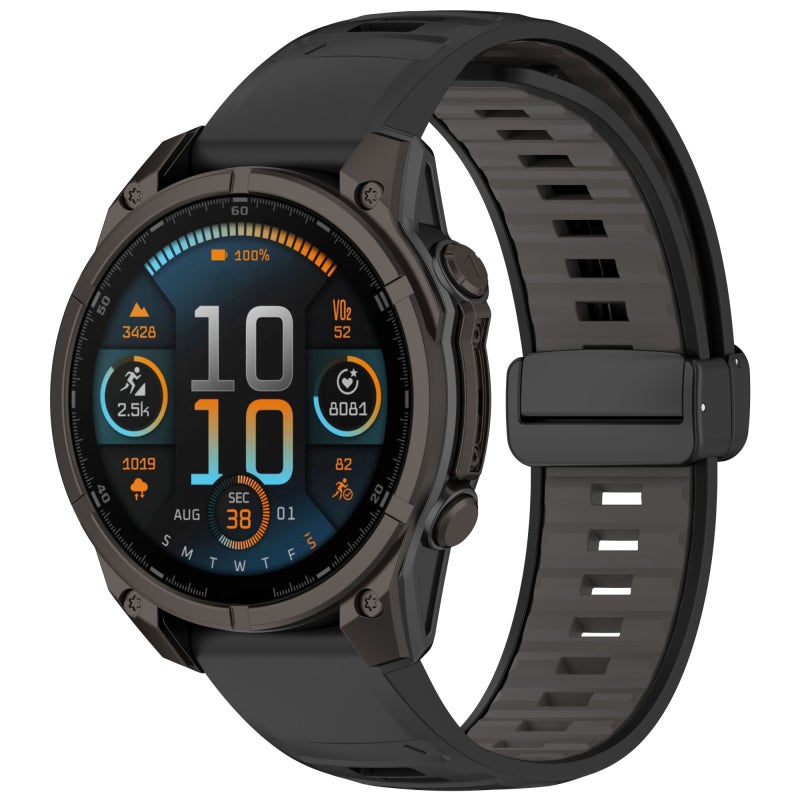 سوار ساعة Garmin Fenix 8 Amoled 51 مم من السيليكون المغناطيسي ثنائي اللون (أسود + رمادي) - Image 1