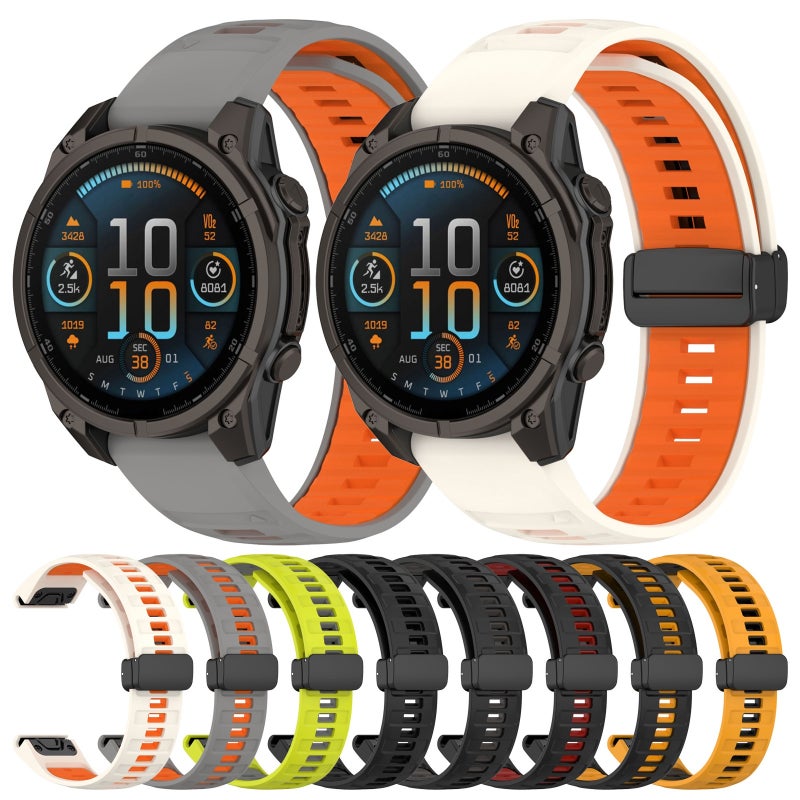 سوار ساعة Garmin Fenix 8 Amoled 51 مم من السيليكون المغناطيسي ثنائي اللون (أسود + رمادي) - Image 5