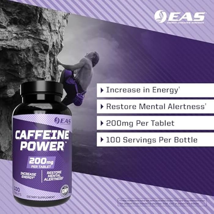 EAS Caffeine Power 200mg | Caffeine Pills Supplement | Increase Energy & Restore Mental Alertness | Gluten Free, Non GMO, Vegetarian Friendly | 100 Tablets - Image 3