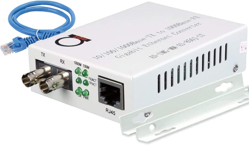 ADNET Multimode ST Gigabit Fiber Media Converter - Built-in ST Fiber Module 550 m (0.34 Miles) 850 nm - to UTP Cat5e 10/100/1000 RJ-45 – Auto Sensing Gigabit or Fast Ethernet - Jumbo Frame - LLF Support - Image 1