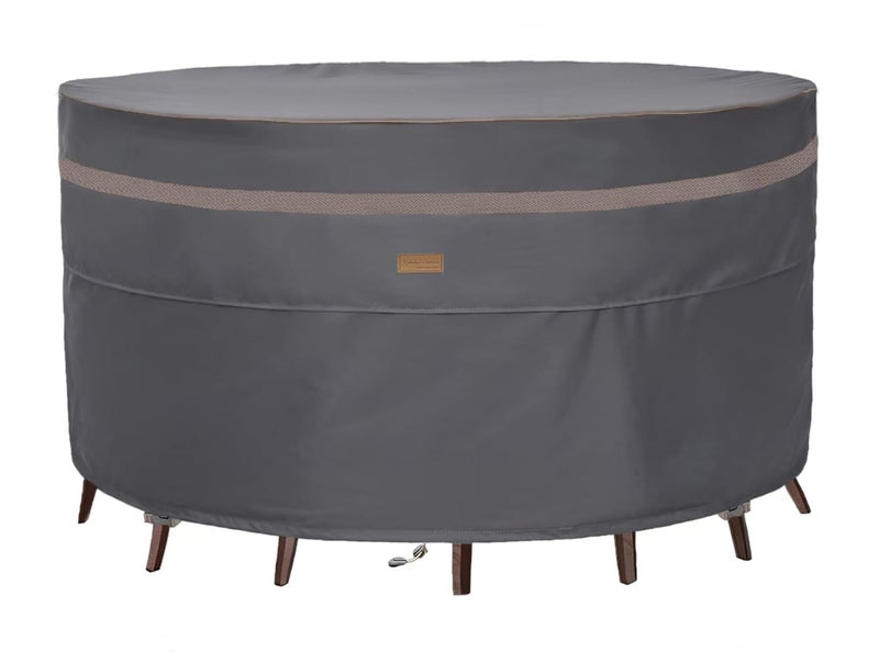 Garden Balsam غطاء موقد النار الخارجي من بلسام الحديقة مقاوم للماء ثقيل الوزن مقاوم للتلاشي يناسب موقد النار الدائري 4447 بوصة غطاء طاولة موقد النار 48 قطر × 28 ارتفاع رمادي داكن