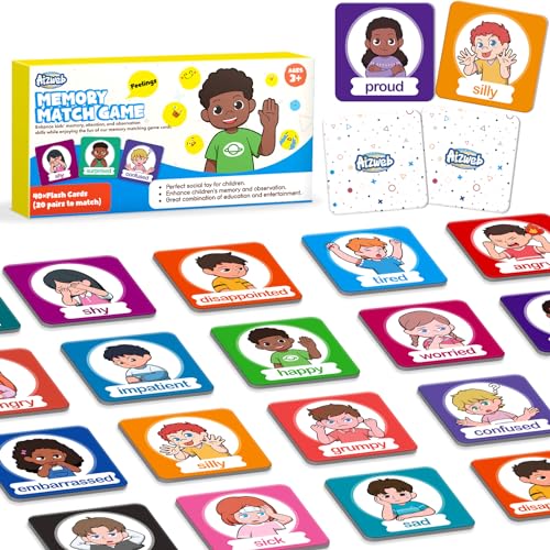 Aizweb Feelings Emotions Match GameMemory GameSocial Emotional Learning ActivitiesToddler Baby Flash CardsCalm Down Corner SuppliesEducational Toys for Pre K Preschool Kindergarten Autism ADHD - Image 1