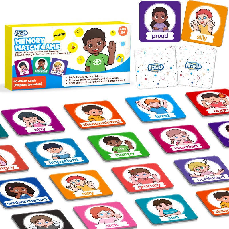 Aizweb Feelings Emotions Match GameMemory GameSocial Emotional Learning ActivitiesToddler Baby Flash CardsCalm Down Corner SuppliesEducational Toys for Pre K Preschool Kindergarten Autism ADHD - Image 2