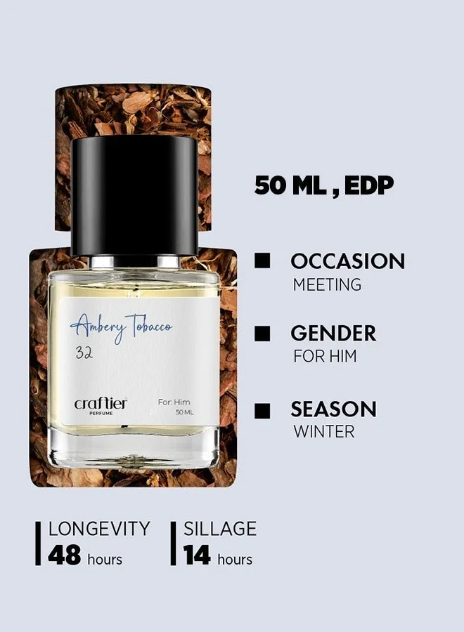 Craftier Perfume 50 AMBERY TOBACO - Inspired of-BLACK AFGANO, Eau De Parfum for Men - 50ml, Long Lasting Ambery Fragrance Upto 48 Hrs, Travel Size Men's Perfume for Men | Best Price UAE