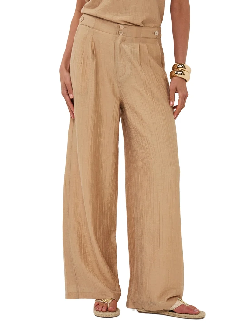 Esqualo Brown Esqualo Trousers Broeken Wide Light Crinkle for Women | Best Price UAE