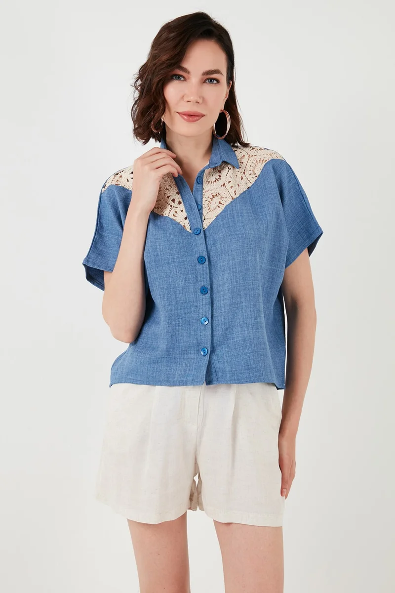 Lela Lace Relaxed Fit Short Sleeve Shirt Women's Shirt 5865764
