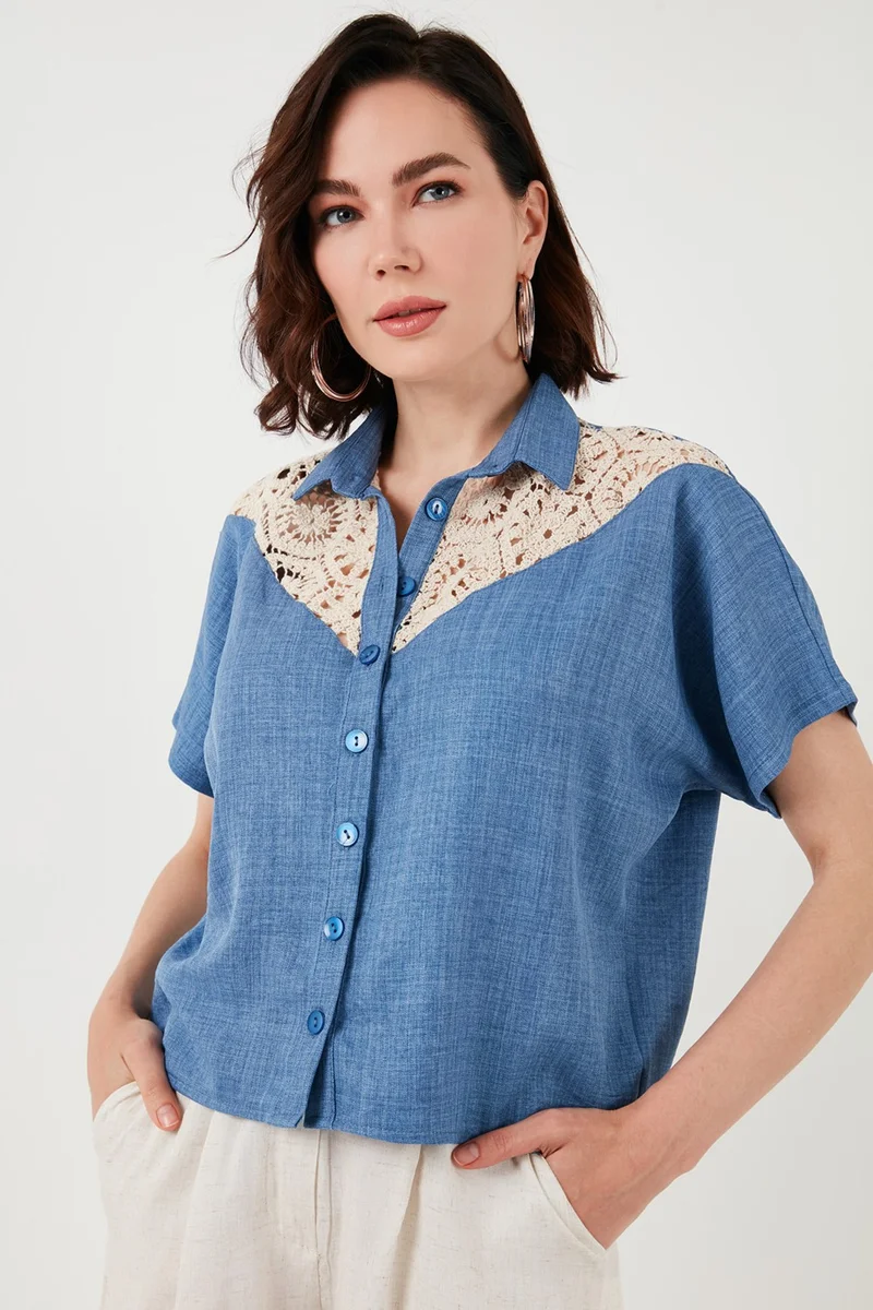 Lela Lace Relaxed Fit Short Sleeve Shirt Women's Shirt 5865764