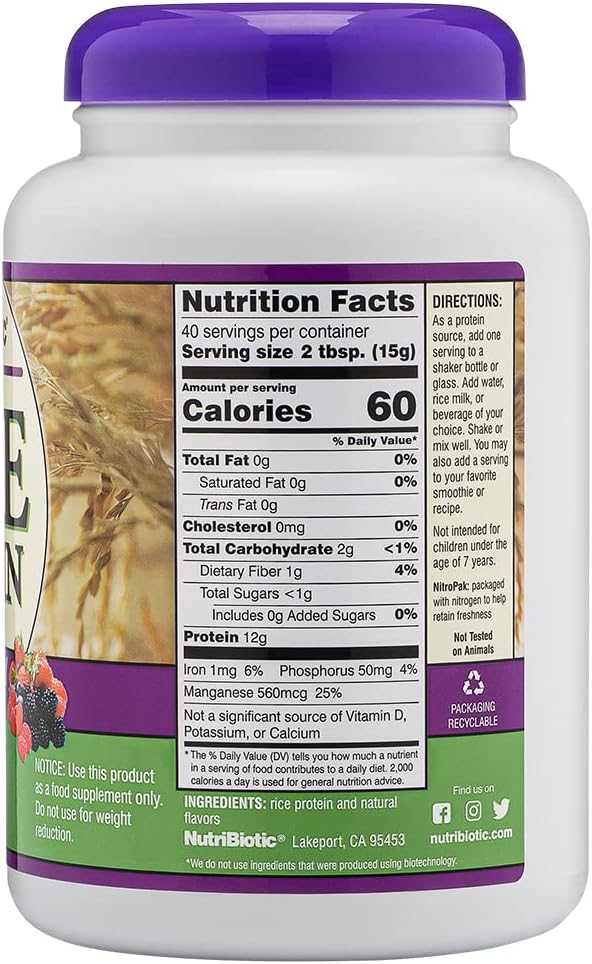 NutriBiotic  Mixed Berry Rice Protein 1 Lb 5 Oz 600g  Low Carb KetoFriendly Vegan Raw Protein Powder  Grown  Processed Without Chemicals GMOs or Gluten  Easy to Digest  NutrientRich - Image 3