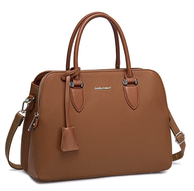 David Jones - Women's Handbag Handbag - Woman PU Leather Shoulder Bag - Elegant Tote Shopper Bag - Shoulder Bag Many Compartments Zip Multi Pockets - Everyday Fashion Work City - Camel Brown, One Size - Image 1