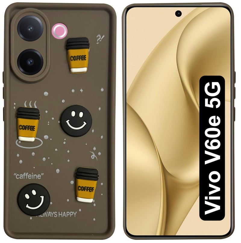 SBMS Silicone Back Cover Case for Vivo V60e 5G | Cute Fun 3D Cartoon, Coffee Design Silicone Case | Camera Protection Bump | Shockproof Back Cover Case for Vivo V60e 5G (Coffe Mug Brown) - Image 1
