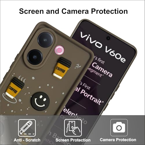 SBMS Silicone Back Cover Case for Vivo V60e 5G | Cute Fun 3D Cartoon, Coffee Design Silicone Case | Camera Protection Bump | Shockproof Back Cover Case for Vivo V60e 5G (Coffe Mug Brown) - Image 2