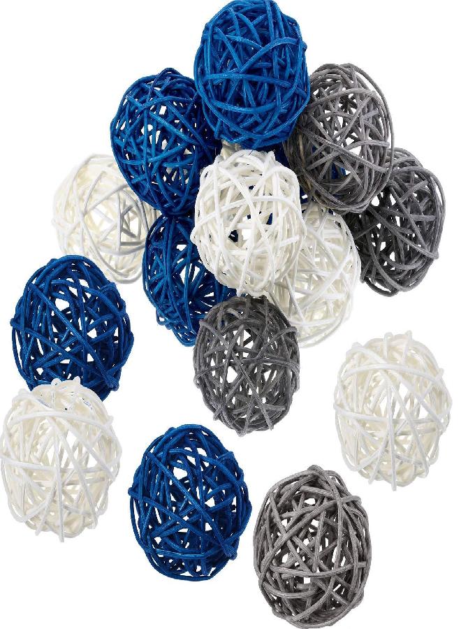 Yaomiao Yaomiao 15 Pieces Vase Filler Rattan Balls Decorative for Craft, Party, Wedding Table Decoration, Baby Shower, Aromatherapy Accessories, 1.8 Inch (Blue Gray White) - Image 1