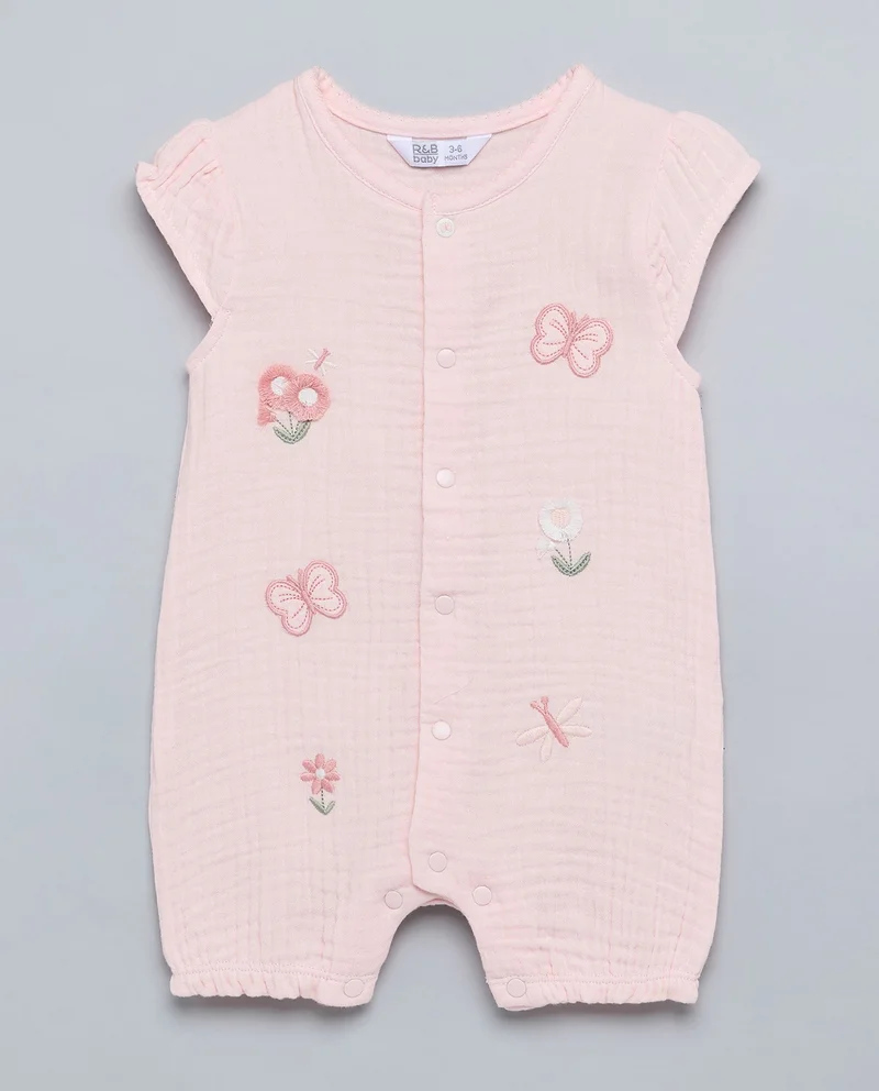 R&B Embroidered Rompers with Crew Neck and Short Sleeves