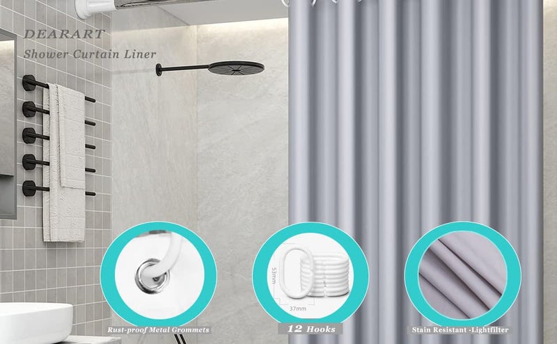DEARARTBath Silver Grey Shower Curtain Set for Bathroom, 60''W × 72''L inch Fabric Cloth Shower Curtain Liner with Grommet and Hooks, 100% Waterproof Machine Washable Easy Clean - Image 5