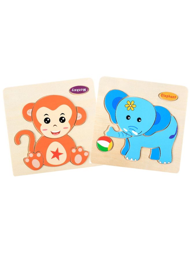 Wooden Puzzles for Kids Boys and Girls Animals Set Monkey  Elephant - Image 1